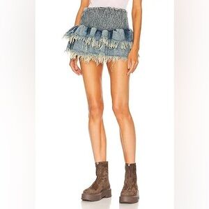 $295 NWT SOLD OUT Revolve SER.O.YA Glori Distressed Ruffle Denim Skirt Medium